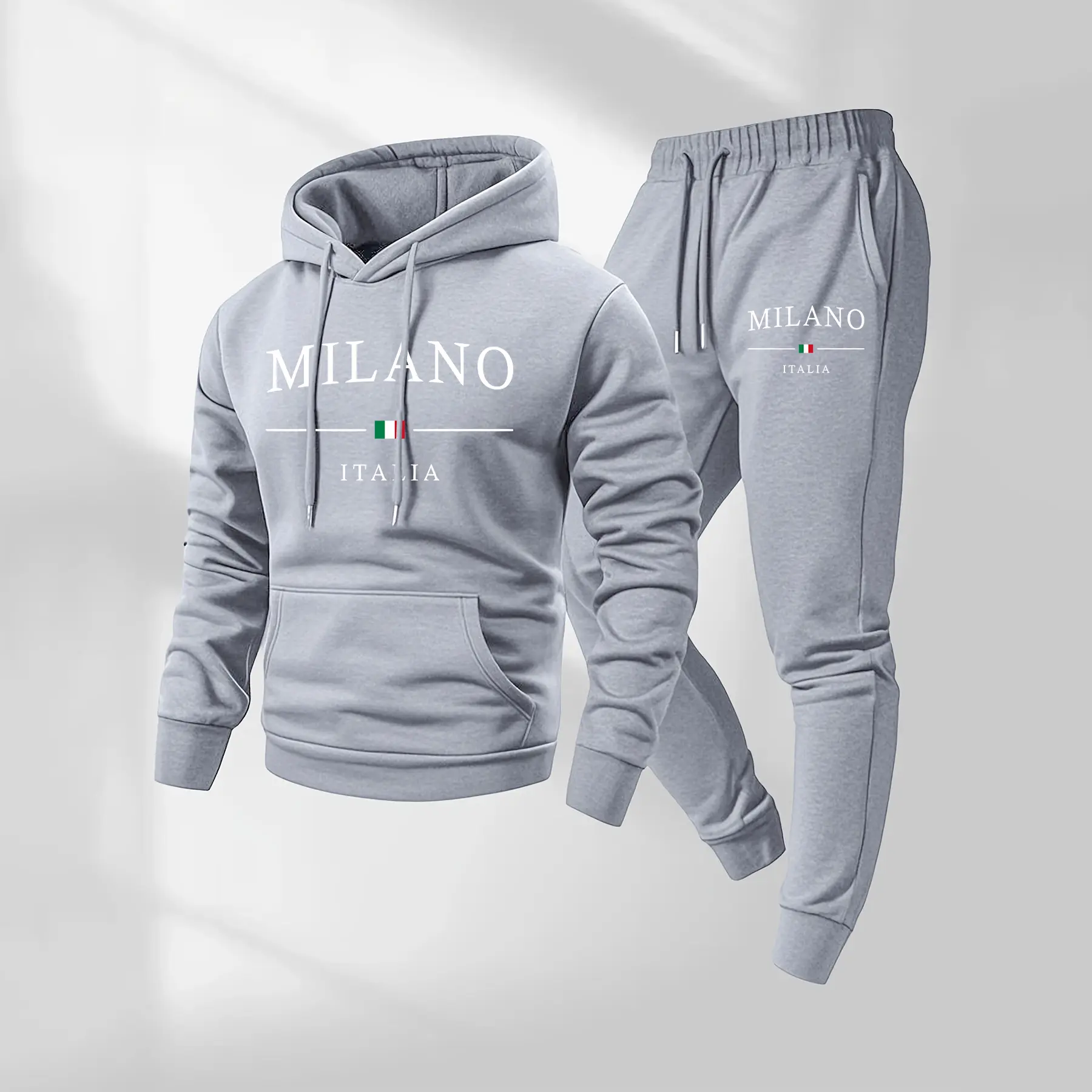 Men's Milano Style Letter Print Hoodie & Sweatpants Set Casual Streetwear Tracksuit for Fall Winter Soft Fleece Pullover Hoodie with Drawstring Pants Warm Athletic Jogger Outfit Trendy Two Piece Matching Set for Daily Wear Workout or Travel long  pant cas