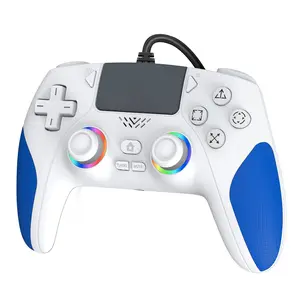 RGB Wired Controller for PS-5/PC, Gaming Controller Support Programmable/Remap Turbo Functions, Hall Effect Trigger, Dual Vibration, 3.5MM Audio Jack, Compatible with PS-5/PS-4/PC//IOS/Android/Steam Deck(Blue,90 Inch)