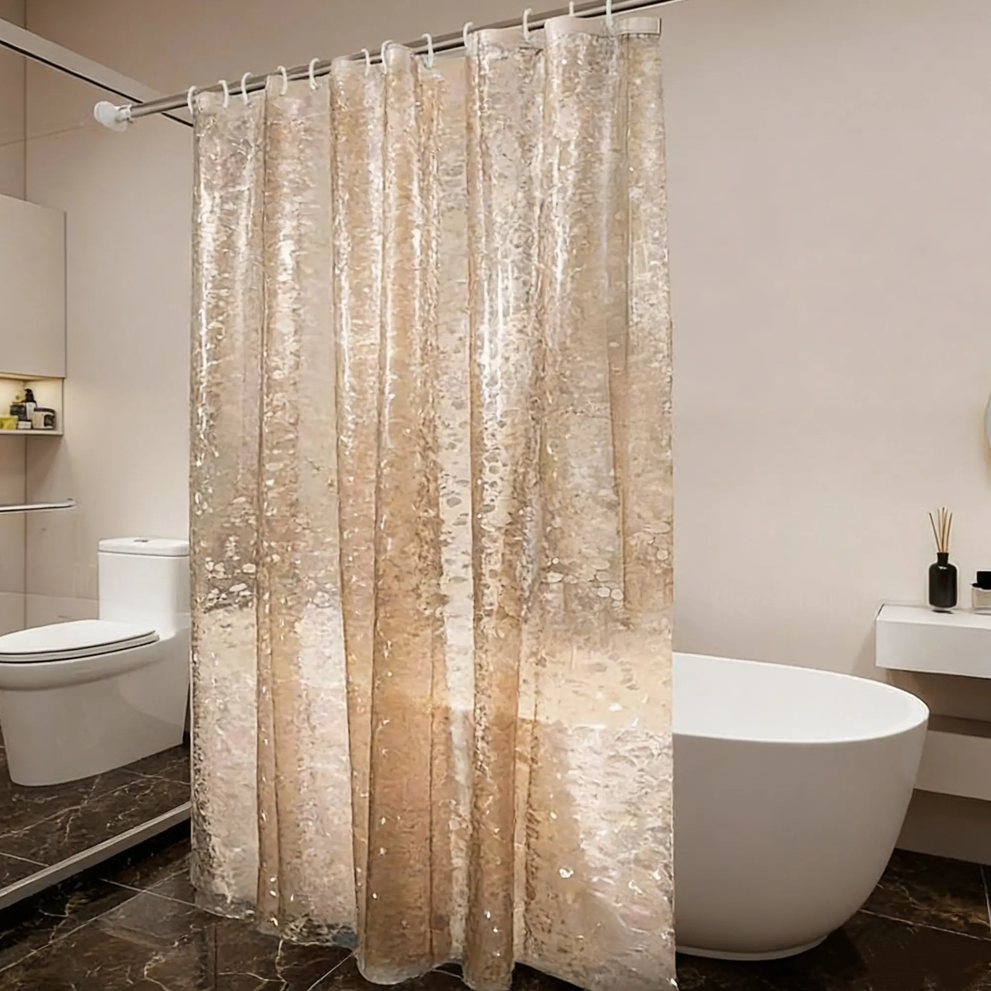 1pc Rose Gold Pebble Aesthetic Shower Curtain 3D effect semi-transparent waterproof bathroom decor Bathroom Curtains