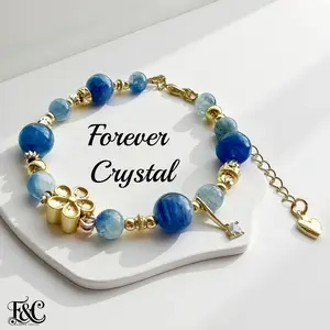 Women’s Kyanite Crystal Bracelet – 6mm & 8mm Round Beads – Adjustable from 5.5” – Gold-Plated Copper – Calming, Alignment Gift