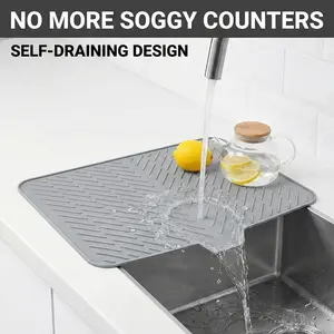 Gusto Lab Large Silicone Dish Drying Mat with Drain Lip for Kitchen Counter Heat Resistant Dish Drainer Pad Kitchenware Home