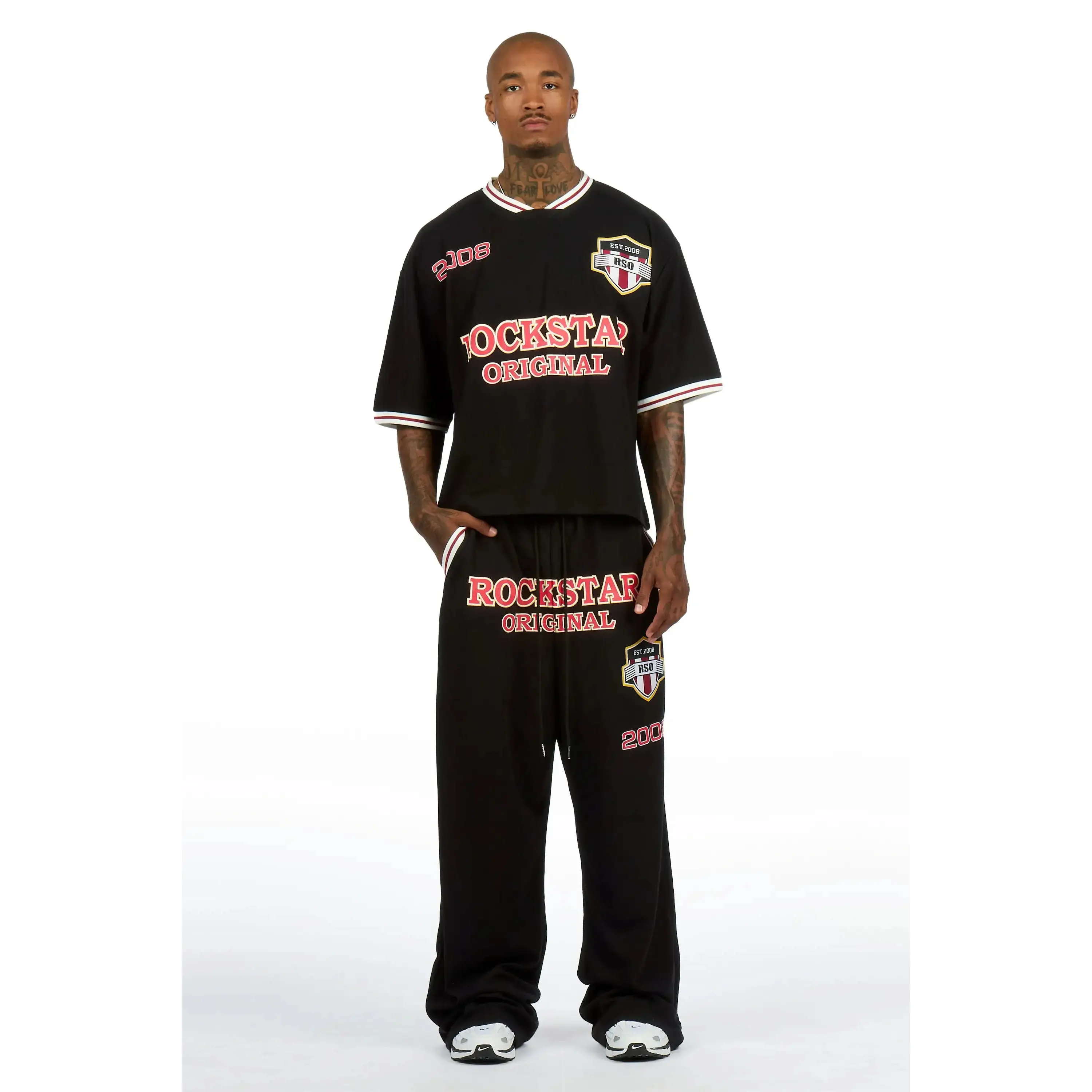 Ezel Black Crop Boxy Tee/Barrel Fit Track Set