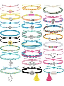 24 Pieces Surfer Bracelet Ocean Wave Adjustable Waterproof Handmade Friendship Bracelets Summer Sunflower Bee Shell Starfish Bracelets Anklets Jewelry for Women