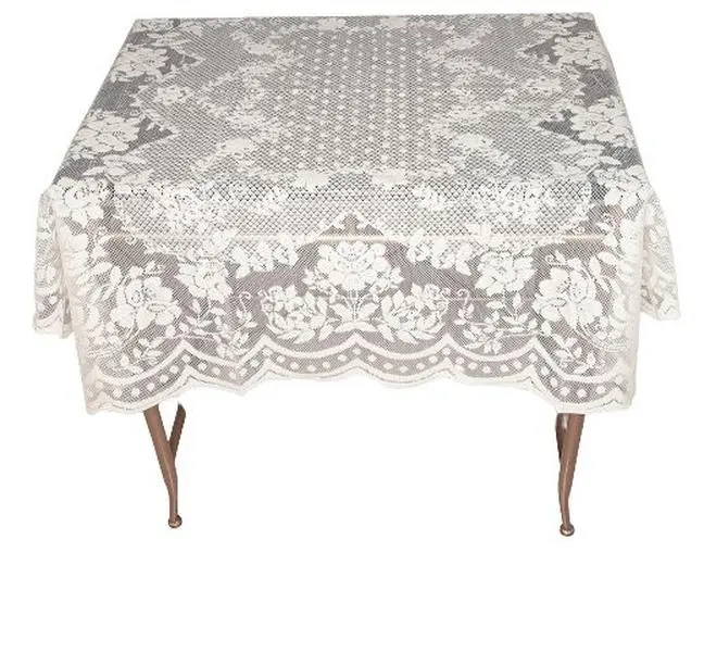 40-In Polyester Blend Vintage White Lace Weave Tablecloth Table Topper - Classical Theme, Floral Pattern, Polka Dot Motif, Easy Care, Ideal for Small Coffee Tables/Dressers, Sponge or Rinse Stains in Cold Water