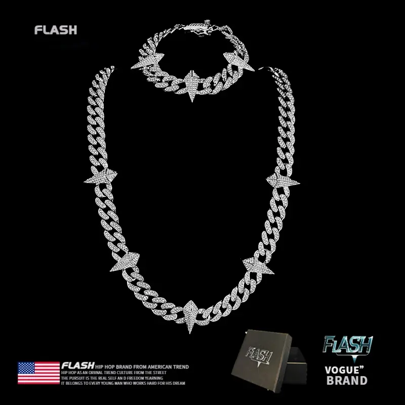 Flash Black Panther Cuban necklace for men and women, rapper necklace bracelet set, jewelry box, anniversary gift, ideal gift, birthday gift