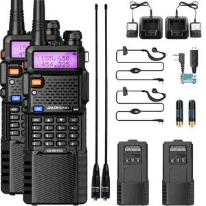 BAOFENG Radio de jamón UV-5R PRO de mano: radios de aficionado de 8 W de largo alcance UV5RPRO Radio 3800mAh Walkie Talkies recargable Radio de dos vías con cable de programación, antena táctica y auricular para equipo de supervivencia, paquete