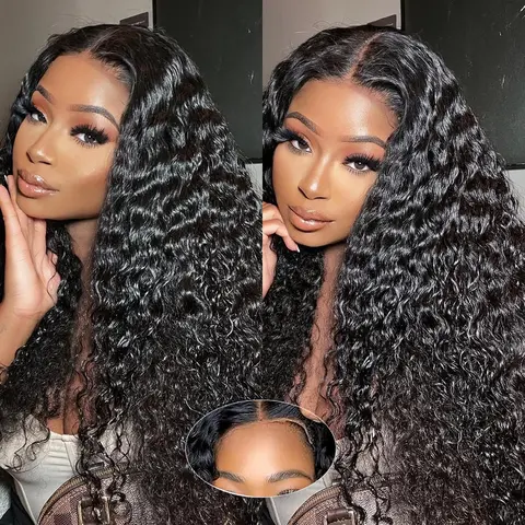 Uniky Hair 7x6 Deep Wave Glueless Human Hair Lace Front Wig - 200% Density, Pre-Plucked Edge, Pre-Cut, 3 Seconds Install, Natural Color & Hairline for Black Women (Wedding, Travel Use)
