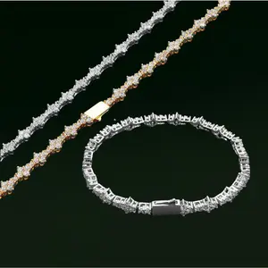 Luxury Moissanite Tennis Bracelet for Women Men D VVS1 Round Cut Iced Out Diamond Bracelet Gold Plated Hip Hop Elegant Sparkling Link Chain Bracelet Wedding Party Anniversary Gift Fine Jewelry