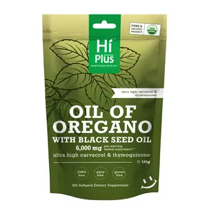 HiPlus Oil of Oregano + Black Seed Oil Softgels 6000mg | 4X Strength Carvacrol & Thymoquinone | Organic Natural Defense & Immune Support Supplement | Plant-Based, Non-GMO, Easy to Swallow | 300 Softgels