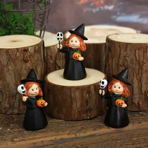3pcs Cute Witch Statue Resin Figurine, Fun Pumpkin and Ghostly Ball, Valentine's Day New Year Holiday Decor, Fairy Tale Micro Landscape