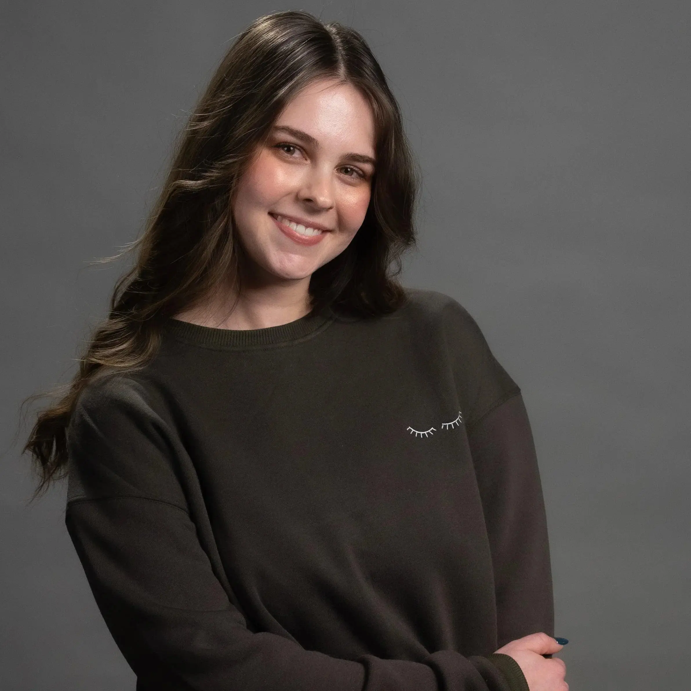 PLA Long Crew Sweatshirt - Green | Embroidered Lash Design | Loose Fit | Casual Wear
