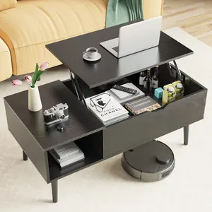 Lift Tabletop Coffee Tables for Living Room with Storage Shelf and Hidden Compartment - Black