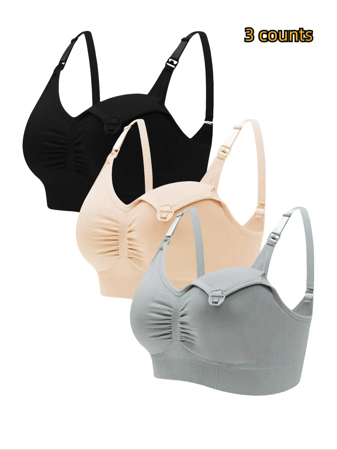 Ruched Adjustable Strap Nursing Bras, Detachable Chest Pad Seamless Front Buckle Bra for Pregnant & Lactating Women, Maternity Lingerie