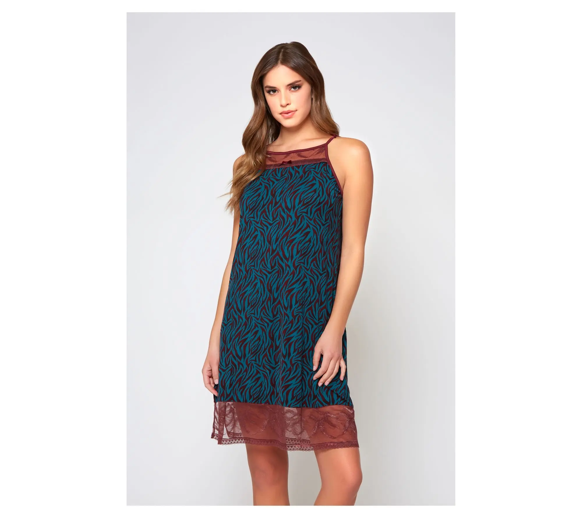 iCollection Zebra Knit Lounge Dress with Lace Trim