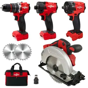 Multifunctional All-in-One 20V Brushless Power Tool Set (4-Piece Kit): Includes Impact Wrench, Drill/Driver, Impact Driver, and Circular Saw. Ideal for renovation, fine woodworking, and furniture assembly—an essential toolkit for the home.