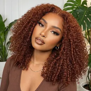 UNice 250% Density Reddish Brown Fluffy Layer Burmese Curly Wig No Slip Glueless Pre-cut 7x5 HD Lace Closure Human Hair Wigs with Layer Finger Coil Ends 16 Inch Beginners Friendly Natural Looking #tiktokshopmemorialday