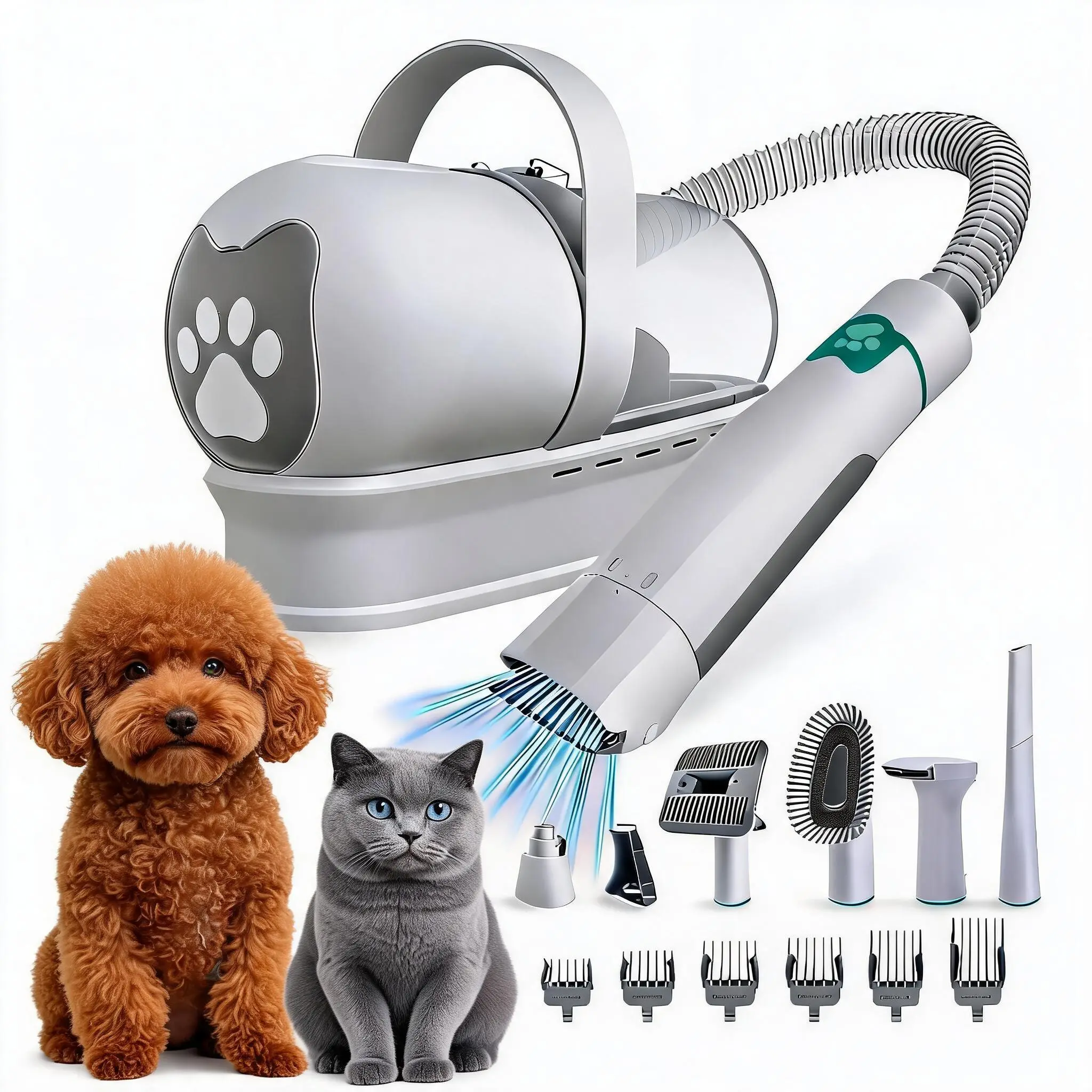 Dog Hair Vacuum and Clipper Kit with 59-Inch Hose & 98-Inch Power Cord, Max 79 dBA Noise Pet Grooming Vacuum