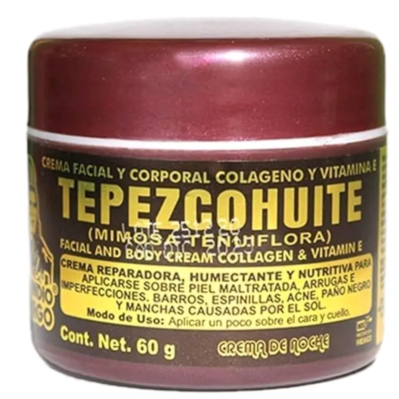 Tepezcohuite Facial and Body Cream with Collagen & Vitamin - 60g - No Preservatives or Artificial Ingredients Skincare