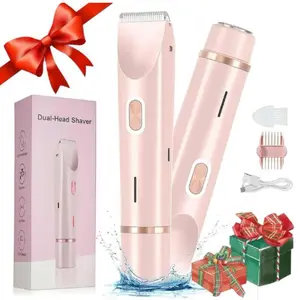 1 PC 2 in 1 Women Electric Shaver Bikini Trimmer With Dual Head for Women IPX7 Waterproof Face & Body Silky Smooth Hair Removal USB Rechargeable Wireless Trimmer Lightweight Epilator Electric Razors for Bikini Underarm Leg Arm Body Face