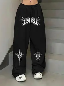 Women's Plain Print Drawstring Waist Sweatpants, Casual Jogger Pants for Daily Wear, Ladies Bottoms for Summer