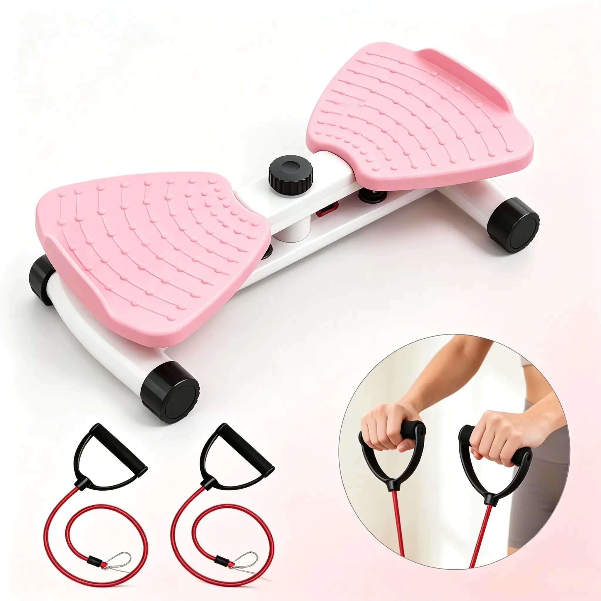 Adjustable Mini Twist Stepper with Pull Ropes, Compact Indoor Home Gym Cardio Workout Machine for Leg Glute Body Shaping Waist and Core Ab Exercise twister