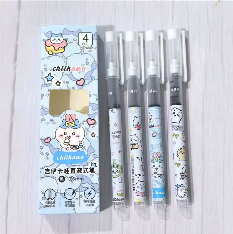Kawaii Chiikawas 4 pcs  Black Gel Pens | Cute Cartoon Pen for Student Daily Writing Homework Note Taking School Stationery