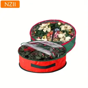 Nzii Christmas Wreath Storage Bag, 24in-30in-36in Holiday Container, Handles, Transparent Wreath Bag, Dual Zippered