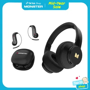 Monster Over-Ear Headphones & EarBuds Bluetooth Combo – Deep Bass, Clear Sound, Noise Cancelling Mic, Zero-Gravity Titanium Ear-Hook, Noise Isolation,Waterproof, 165H Playtime, Foldable Wireless Headset for Travel, Work - SummerWins - DealsForYouDays