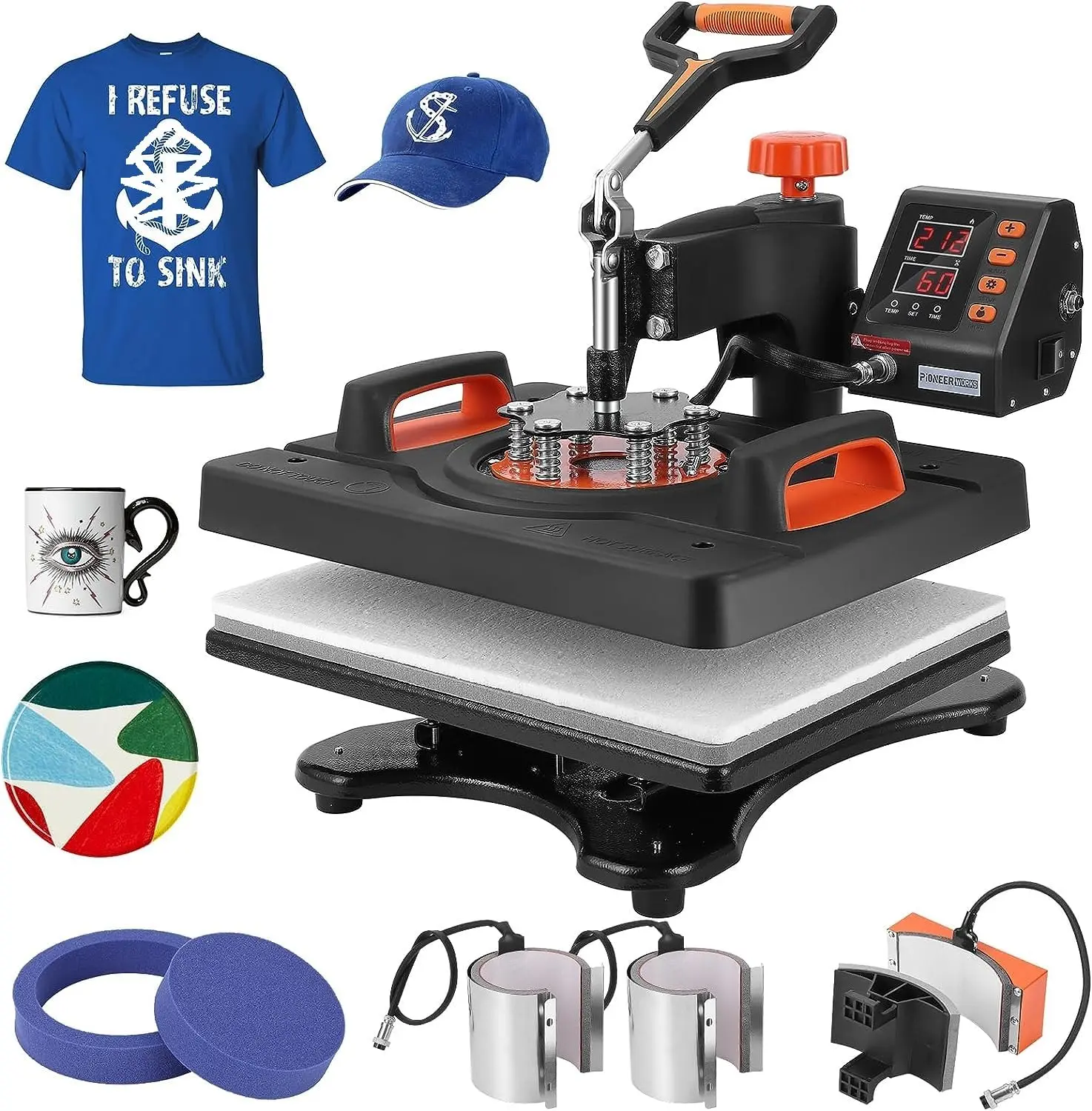 【GARVEE】6 in 1 Heat Press Machine 12x15 inch 360° Swing Multifunction Sublimation Heat Press for T Shirts Mugs Hat Plate Cap