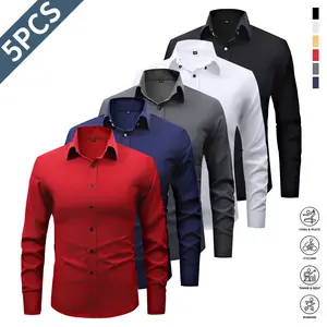 Pack of 5 Spring and Autumn New Business Casual Dress Long Sleeve Shirt Slim Fit Open Collar Men's Long Sleeve Shirt