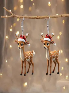 1 pair Creative Christmas Earrings Set, Unique Design Featuring Reindeer, Dwarf & Santa Claus, Fashionable Acrylic Holiday Jewelry Gift Idea