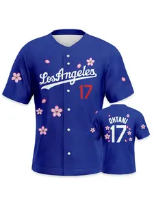 Shohei Ohtani Men's #17 Baseball Jersey Top, Baseball Shirt, Cherry Blossom Print Design, Perfect Gift for Baseball Fans