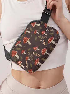 Mushroom Pattern Fanny Pack, Large Capacity Travel Organizer, Portable Travel Crossbody Bag, Casual and Stylish Crossbody Bag with Zipper Closure, Casual Bum Bag