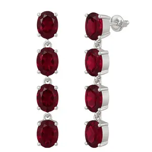 8ct Natural Oval Red Garnet Pin Dangle Earrings