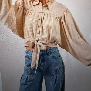 Top Linen Viscosese - Stylish Button-Down with Tie-Front Detail for Women