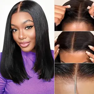 Wear and Go Bob Wig Human Hair Glueless Wig Pre Cut 5x5 Closure Wigs Human Hair 200% Density Straight Bob Wig Pre Plucked Bleached Knots