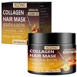 【Five pack at a better price】ROZINO Collagen Hair Mask with Keratin & Biotin - 100g/3.4fl.oz - Nourishing Formula for Enhanced Hair Elasticity & Shine - Suitable for All Hair Types