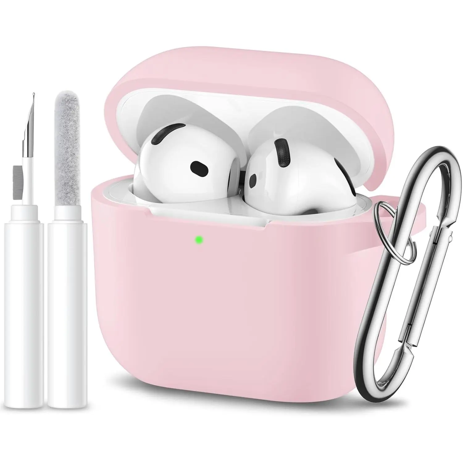 for Airpods 4th Generation Case Cover(2024),Soft Silicone Full Protective Case for AirPods 4 Case with Keychain & Cleaner Kit,Compatible with Apple Airpods 4 Case for Women,Men（Lightpink）