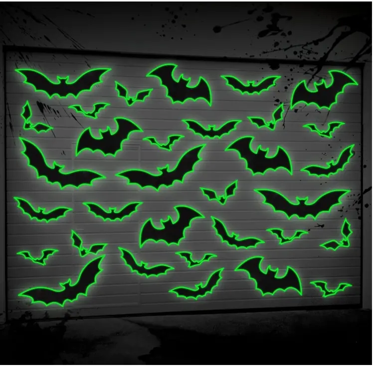 30 PCS Halloween Magnets Garage Door Outdoor Decorations Glow Bats Glow in The Dark Black Luminous Magnetic BlackStickers Halloween Refrigerator Garage Indoor Outdoor Car Decor