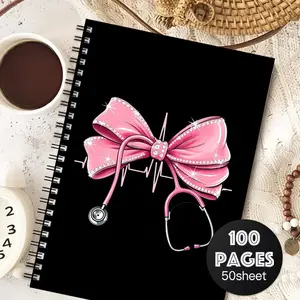 Nurse Care Spiral Notebook, Medical Journal with Stethoscope & Bow Design, Elegant Planner for Nurses, Doctors, Medical Students, Spiral Bound Notepad, Personal Organizer Book