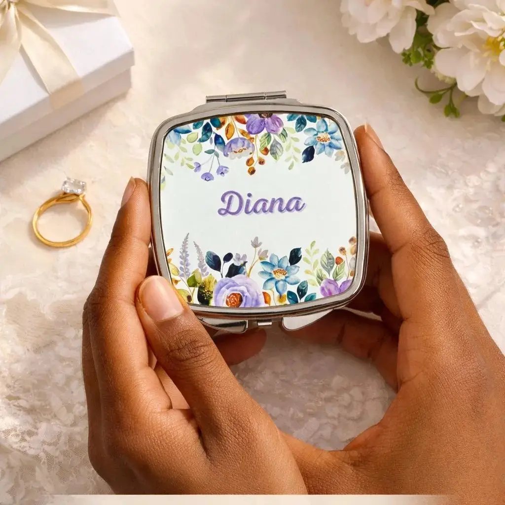 Personalized Compact Makeup Mirror - Travel Size friendly, Portable, Cute Gift for Her