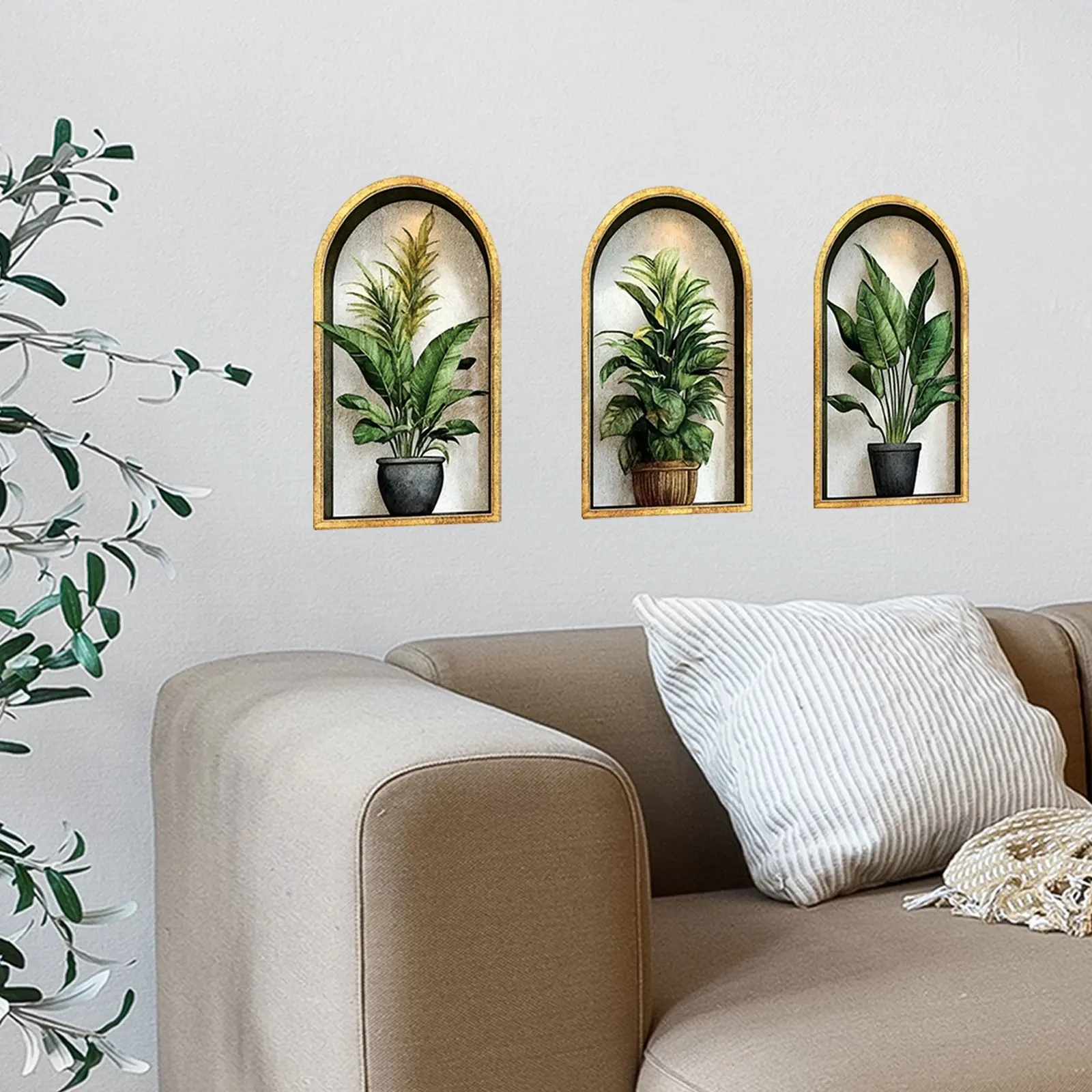 A set (20*30cm*3pcs) of green plant wall stickers, self-adhesive style, suitable for smooth and flat tile surfaces B20097-NC Decorative wall sticker Wall Decal Decoration Sticker
