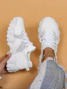 Women's Fashionable Striped Pattern Lace Up Low Top Sneakers, Casual Breathable Comfortable Sports Running Shoes, All-match Basic Shoes for Daily Wear, Closed