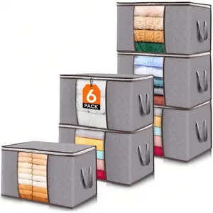 90 L Large Storage Bags, 6 Pack Clothes Storage Bins Foldable Closet Organizers Storage Containers with Reinforced Handle for Clothing, Blanket, Comforters, Bed Sheets, Pillows and Toys