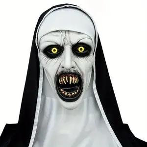 Halloween Horror Spooky Nun Mask, Synthetic Latex, Hand Washable, Street Style Costume Accessory, Party Supplies, Perfect for Halloween Parties