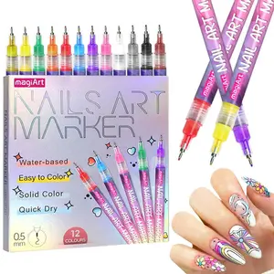 Cutics 12-color nail art doodle pens, suitable for DIY nail art, quick-drying acrylic painting and 3D dot embroidery, MMA acrylic nail marker pen, quick-dry dot embroidery nail art pen, for home beauty salons and DIY use, nail care, nail polish, Smooth Da