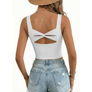 Dokotoo Womens Workout Tank Tops with Built in Bra Casual Sleeveless Shirts Cross Backless Fitted Going Out Tops