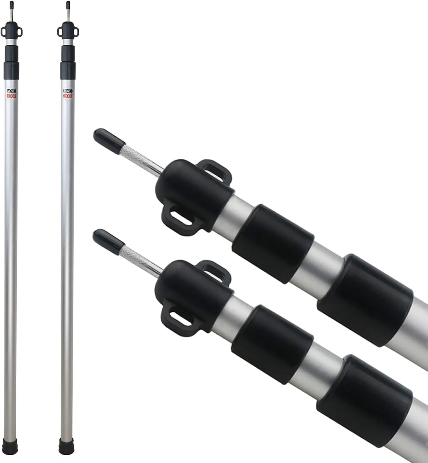 2 Pcs Adjustable Tarp Poles, Silver , Telescoping Aluminum Rods Portable Awning Poles for Camping,Backpacking,Hiking(Set of 2)