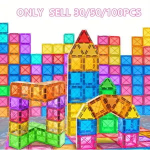 30/50/100pcs Magnetic Building Blocks Toy, Enhance Fine Motor Skills and Creativity, Educational Puzzle for Kids, Random Colors for Creative Spatial Thinking and Imagination, Suitable for Boys and Girls as Birthday, Christmas, and Holiday Gifts