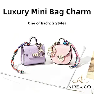 Women's 2-Piece Luxury PU Leather Mini Bag Charm Keychain Set - 1 of Each Style, Bag Charms, Compact, Everyday Carry, Miniature, Pocket-Sized Keychains, Cute Purse Pendant Handbag Accessory for Outdoor Use